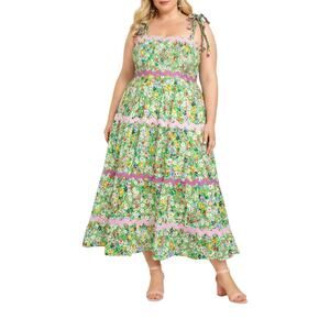 Celia B Green Scalloped Tie Strap Floral Garden Party Dress Size XL